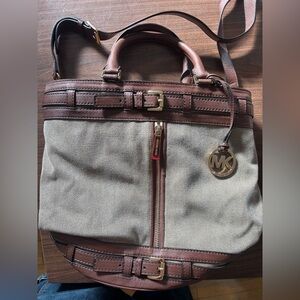 MICHAEL KORS Brown Kingsberry Hemp & Leather Tote Bucket Handbag